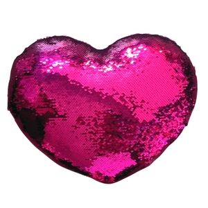 Pink And Silver Reversible Sequin Heart Pillow 12x 16 Inches